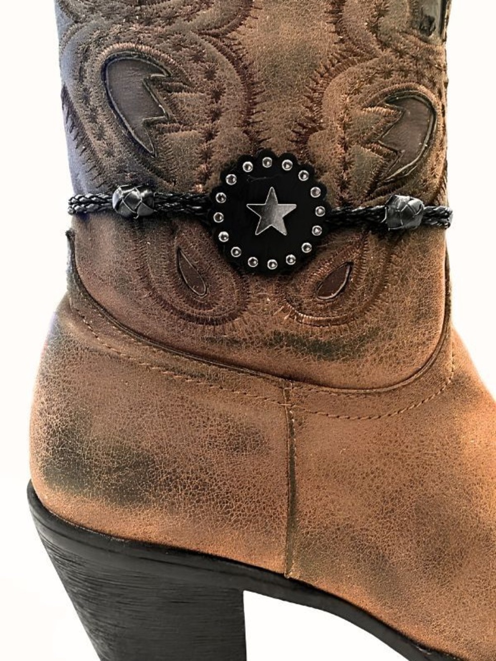 Black Braided Boot Bracelet with Star Concho Accent